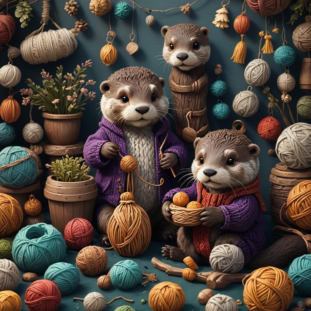 Cute Otter and Grandma in Cozy Home