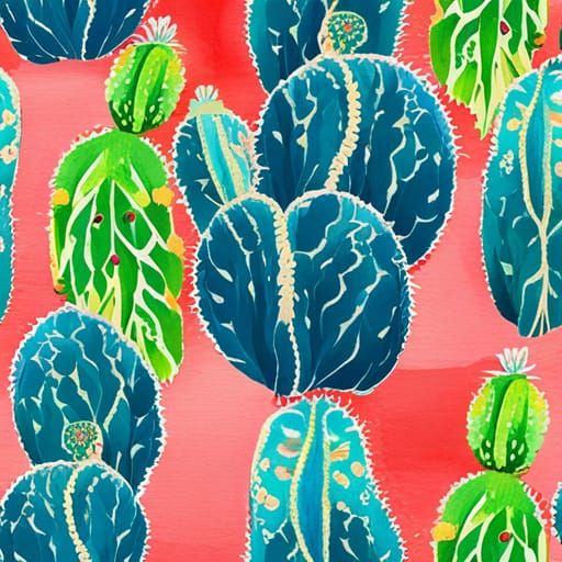 Cactus Papercut Pattern in Gouache Style