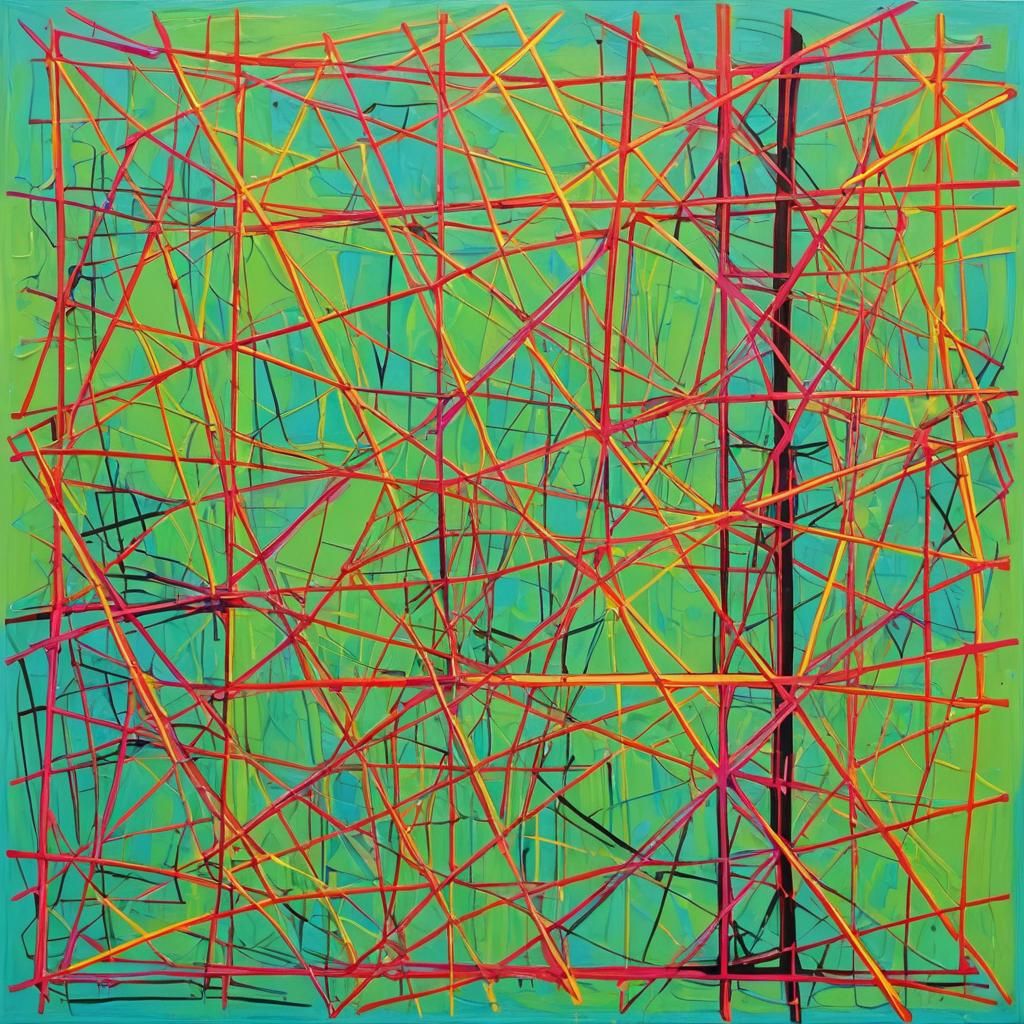Abstract Geometric Painting in Neon Pop Art Style