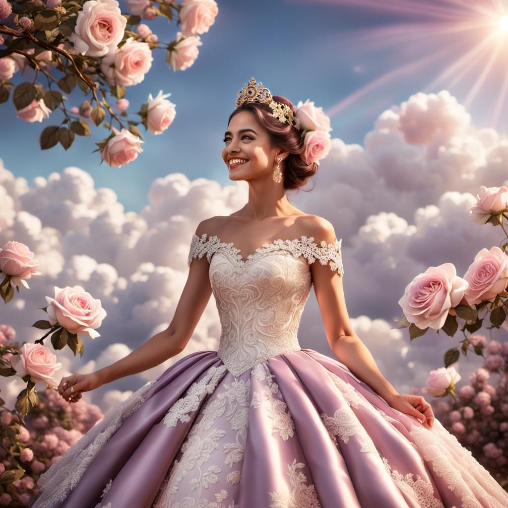 Woman in Mauve Ballgown with Roses
