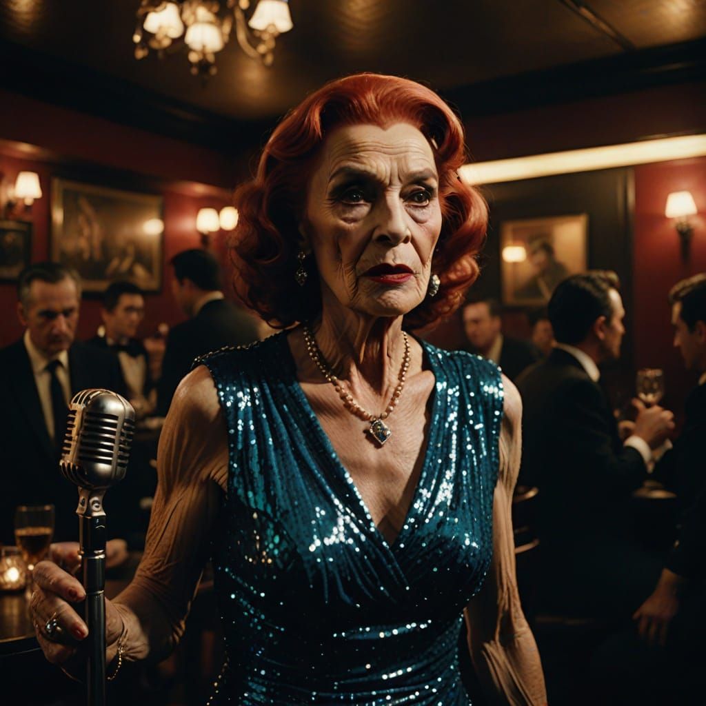 Dramatic Film Noir Portrait in a Smoky Jazz Club