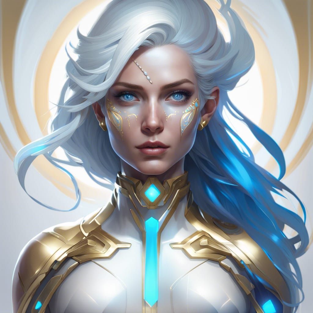 Android Woman Portrait with Blue Glow, Hyperdetailed Art