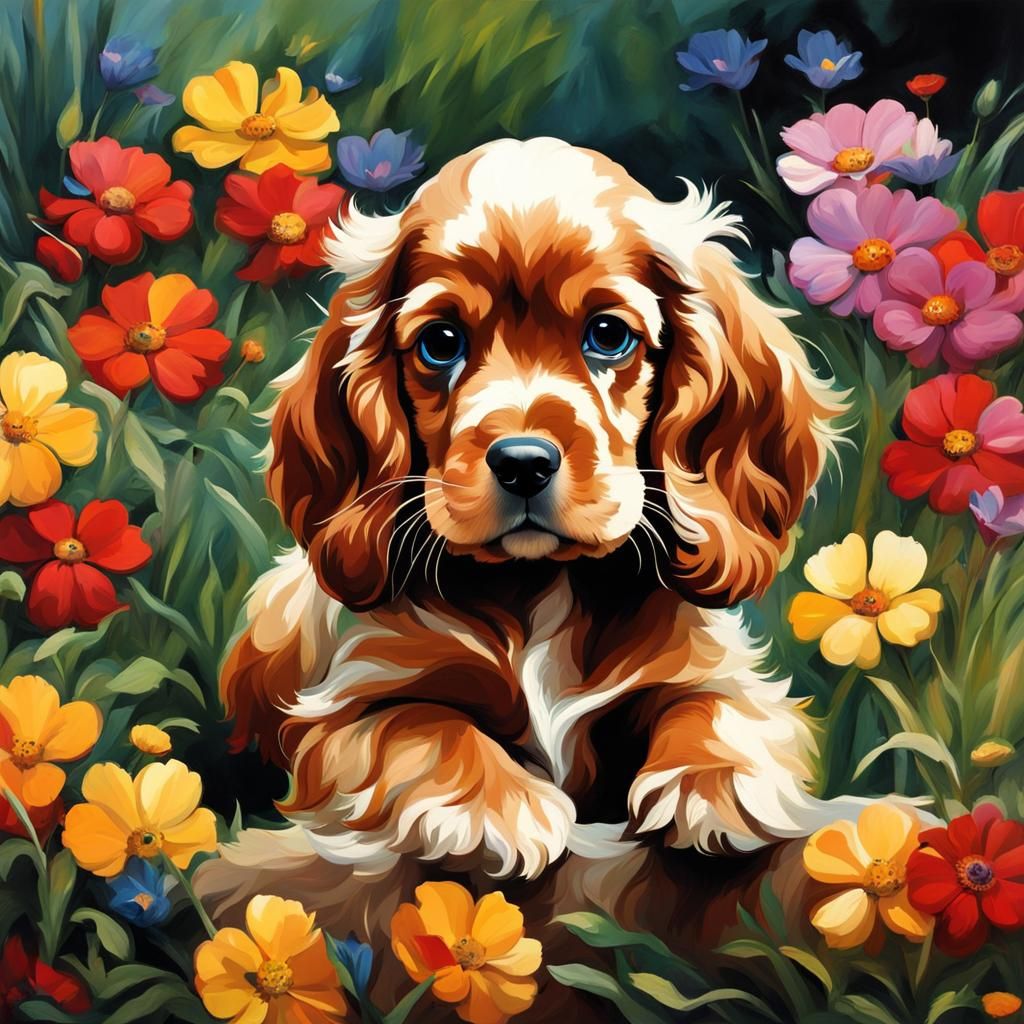 Cocker Spaniel Puppy in Anime-Inspired Art