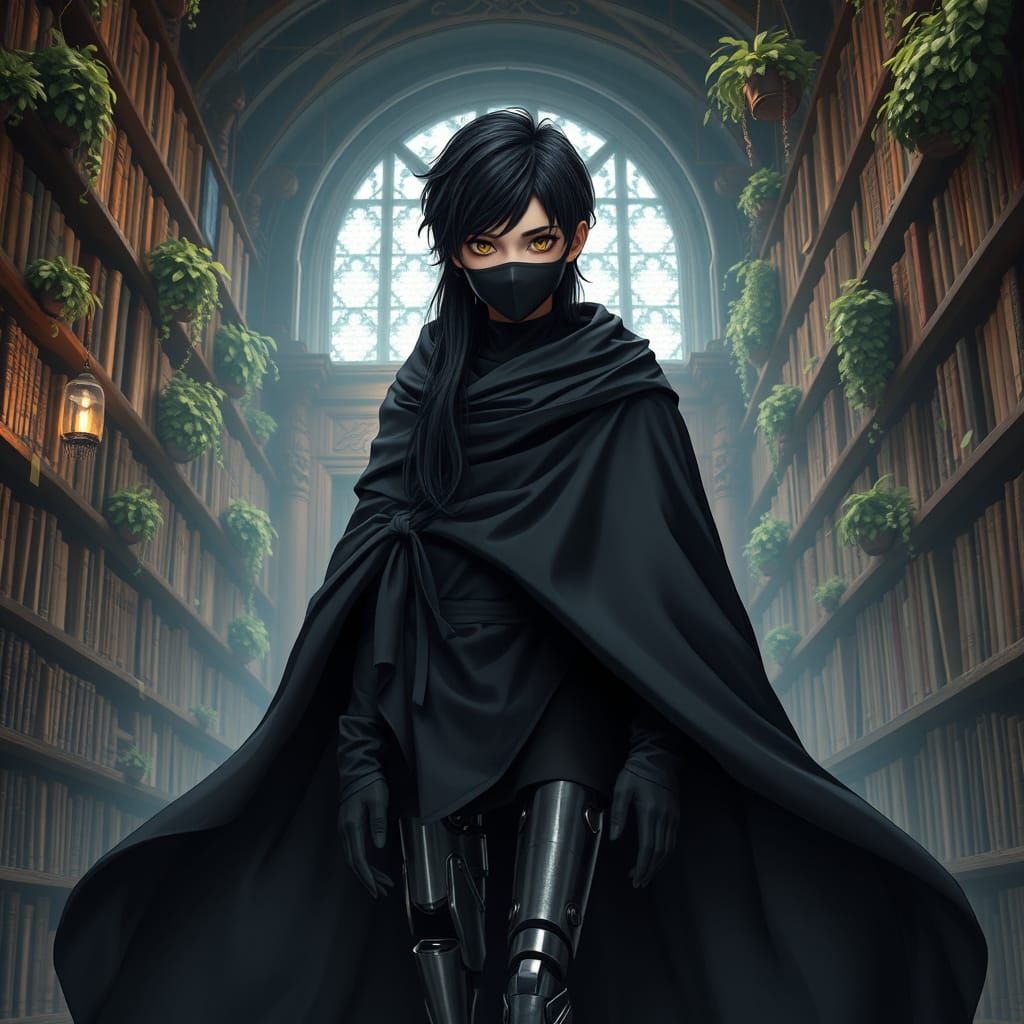 Ethereal Young Assassin in Midnight Attire