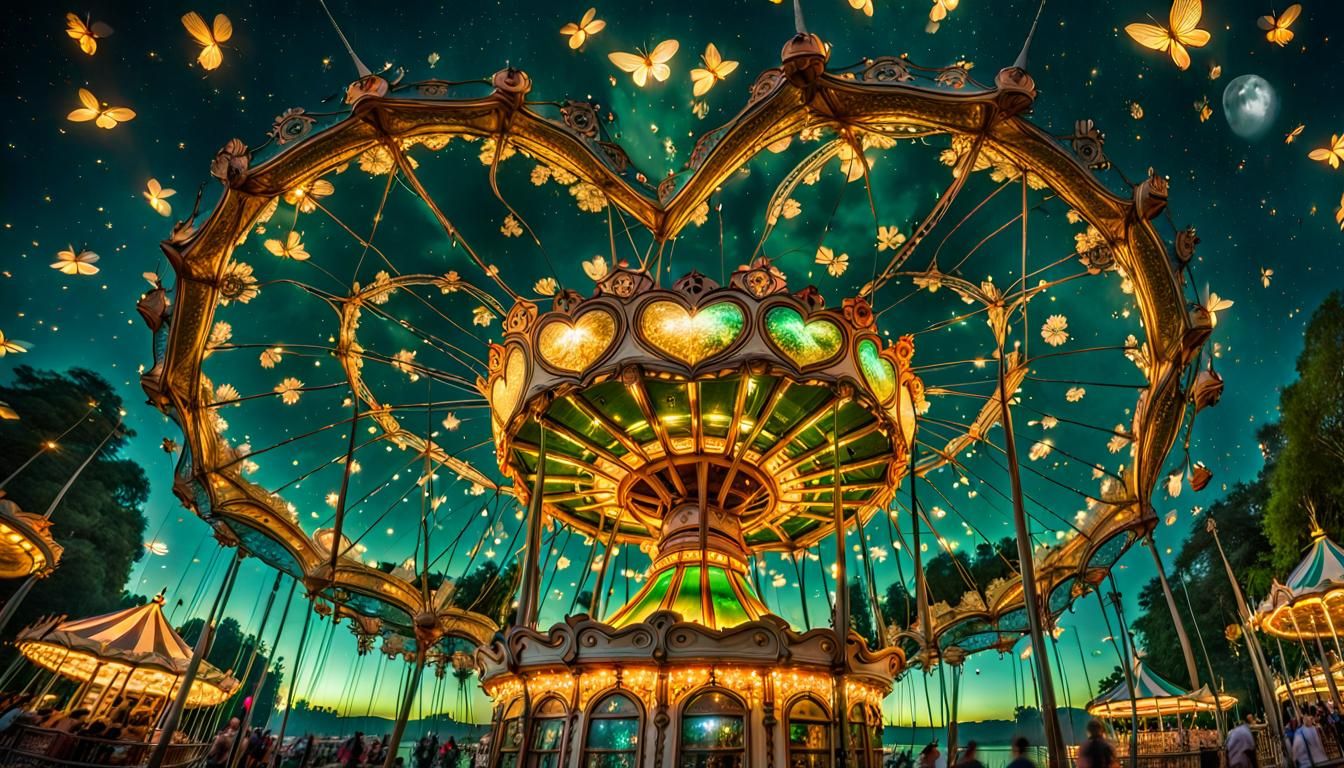 Enchanted Heart Carousel Illuminated by Fireflies