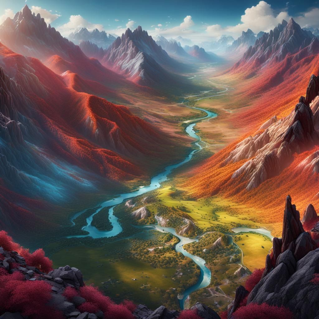 Colorful Mountain Valley Bird's Eye View