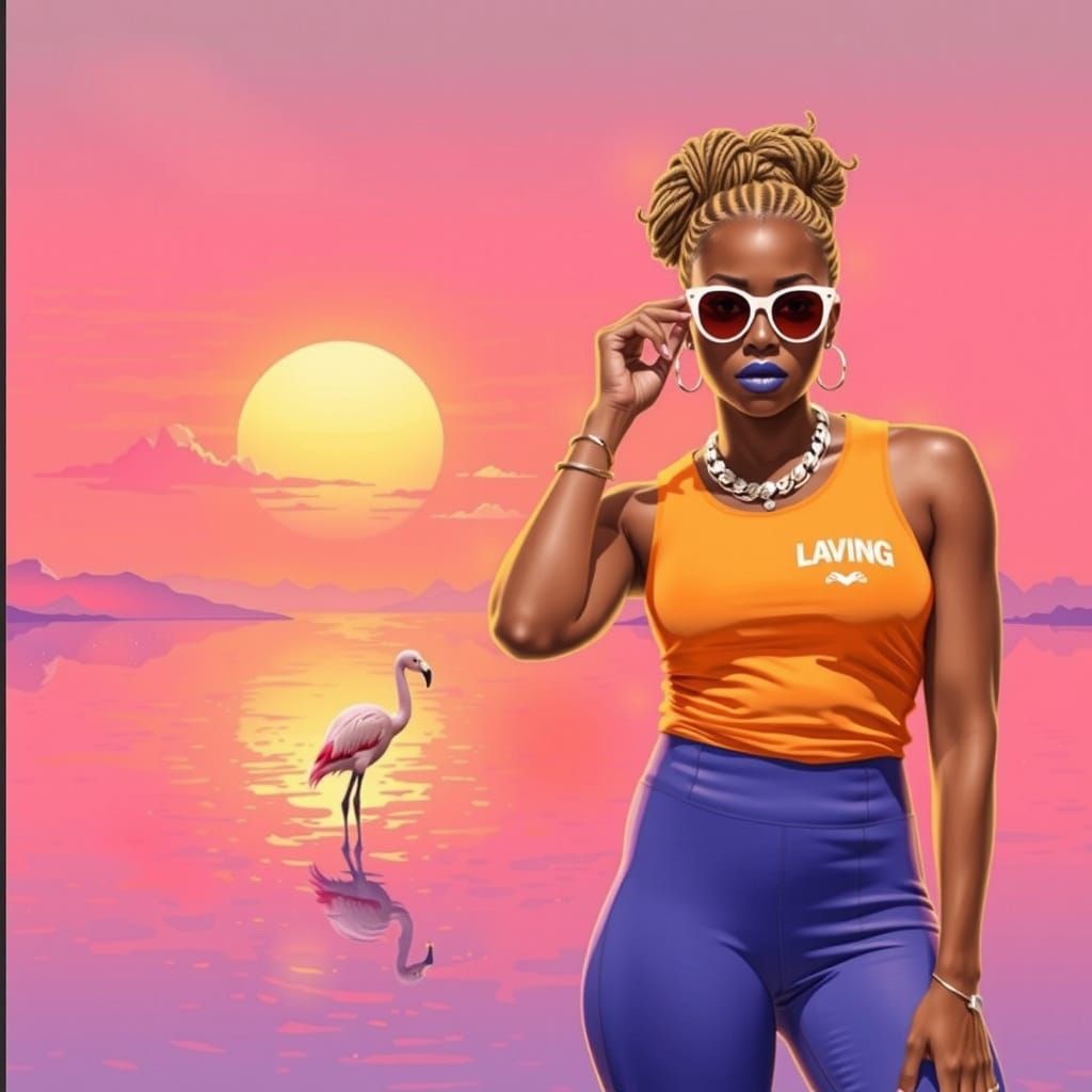 Vibrant Vogue Cover: Woman in Orange Tank Top, Sunglasses, F...