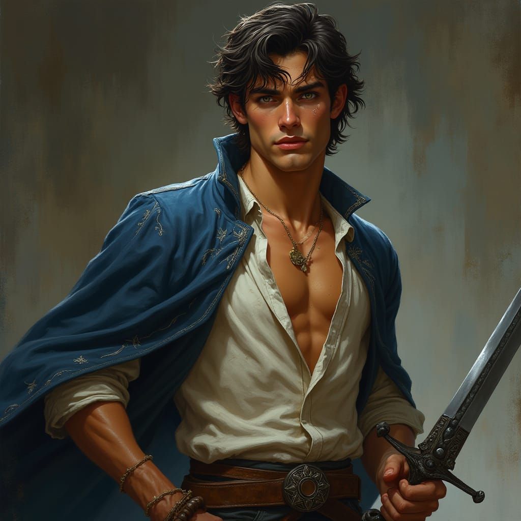 Handsome Man with Scar and Golden Eye, Digital Painting