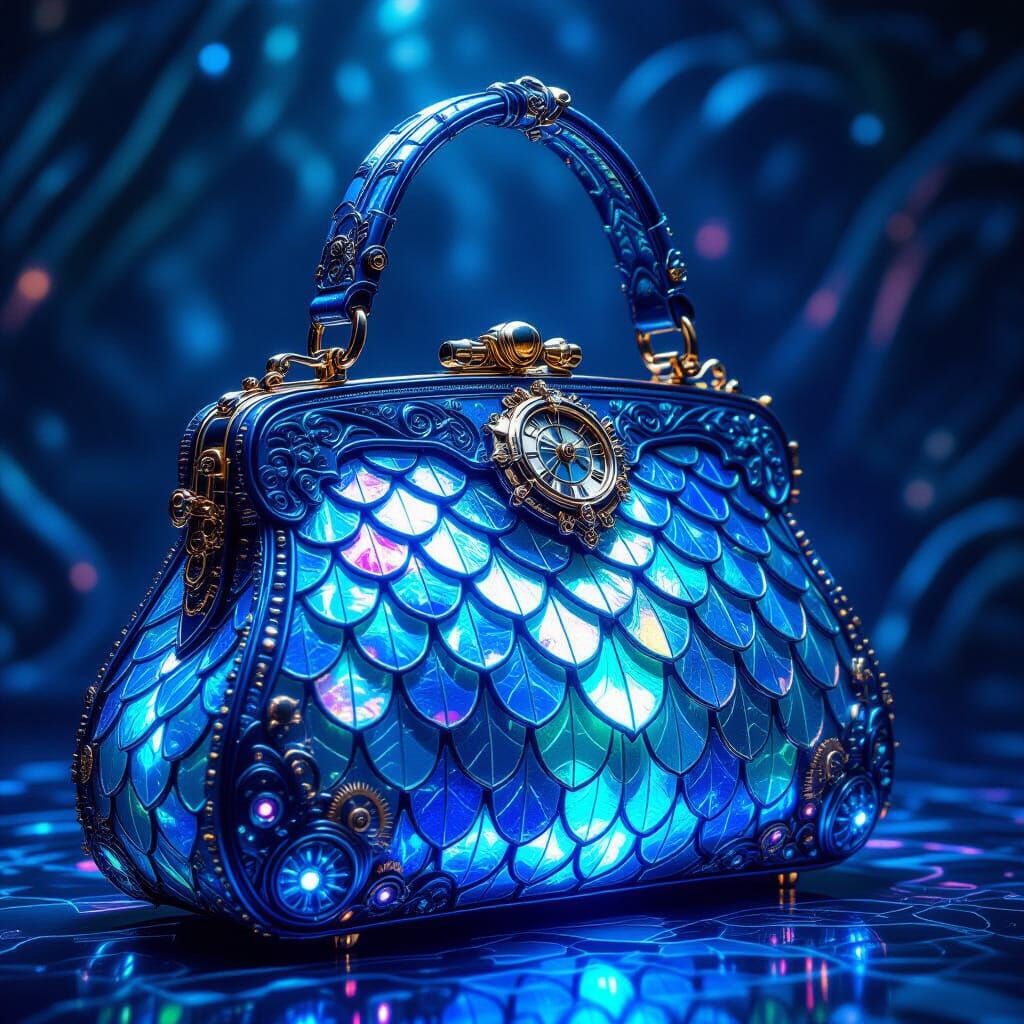 Bioluminescent Steampunk Handbag with Clockwork Gears