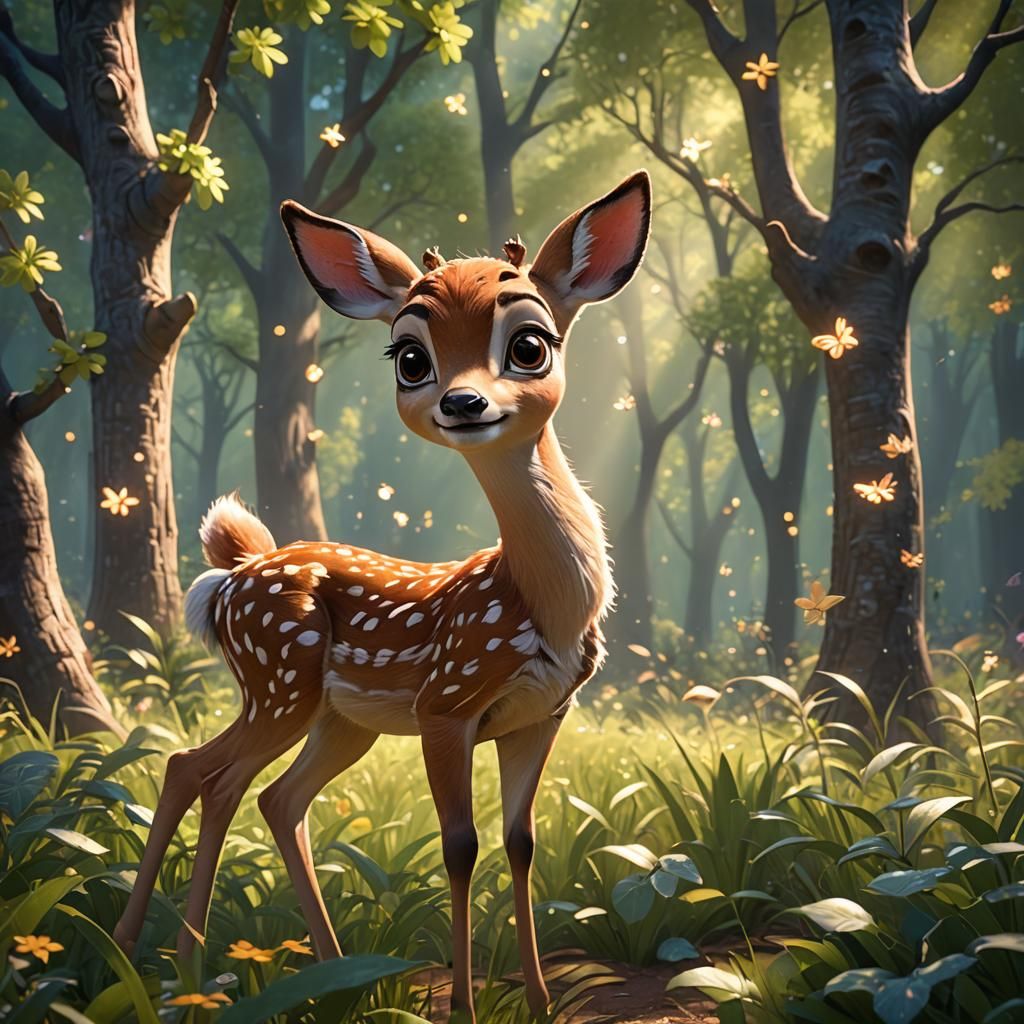 Adorable Fawn in Dappled Light: 3D Digital Art
