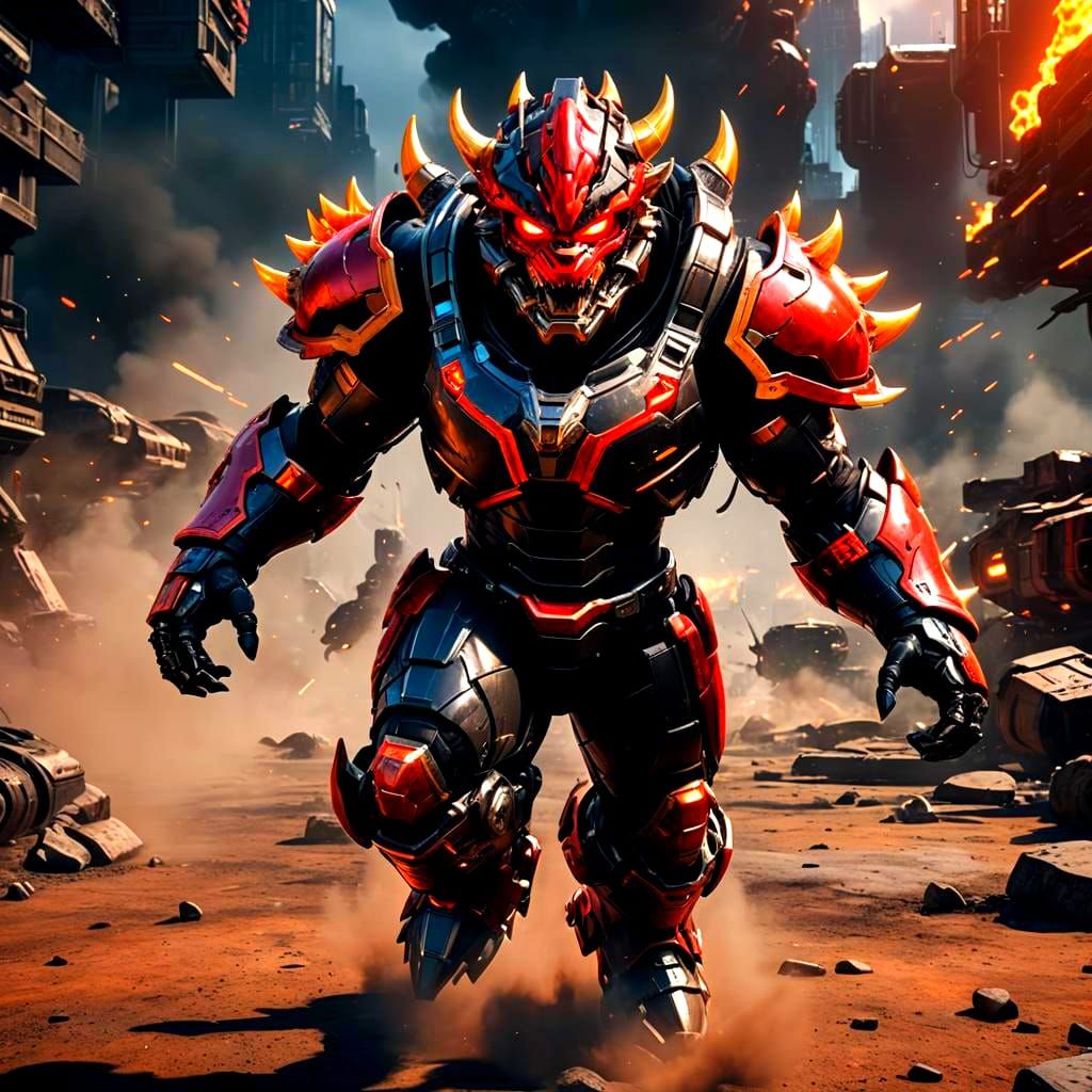 Cybernetic Bowser Supervillain in Fiery Armor