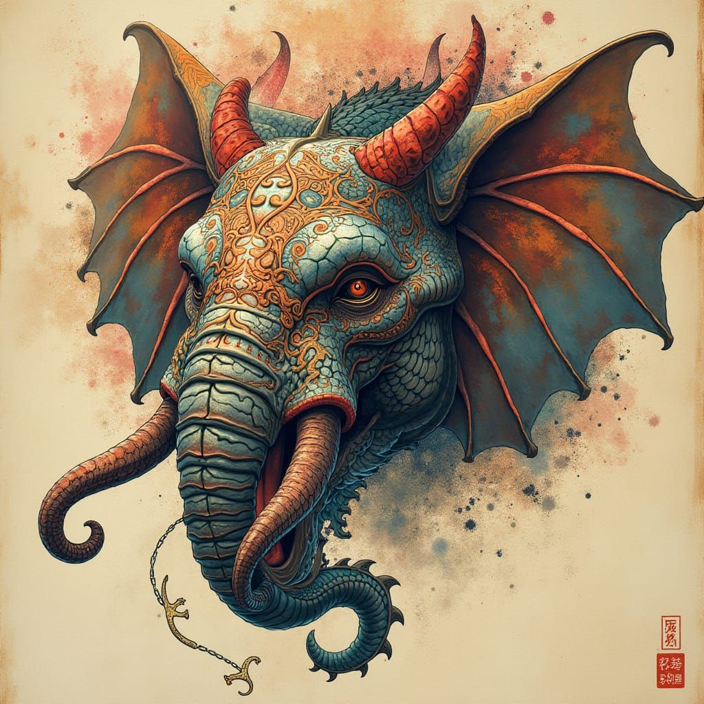Majestic Futuristic Dragon with African Elephant Features