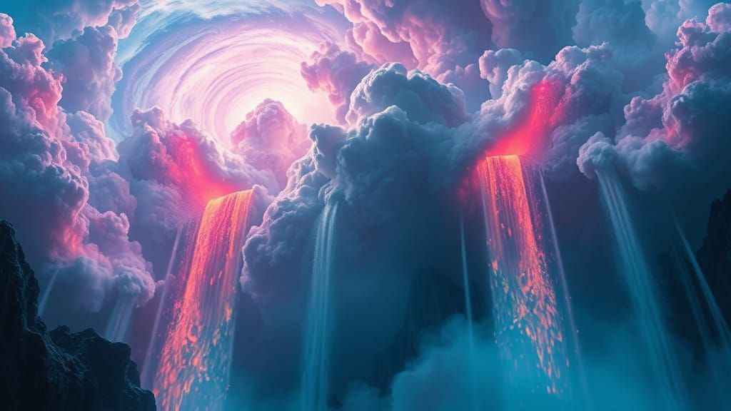 Surreal Cosmic Waterfalls in Hyperrealistic Style