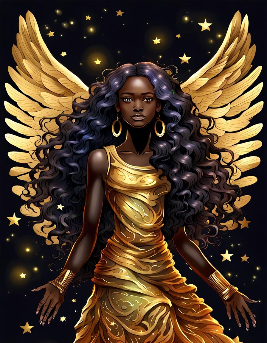 Golden African Angel in Starry Space