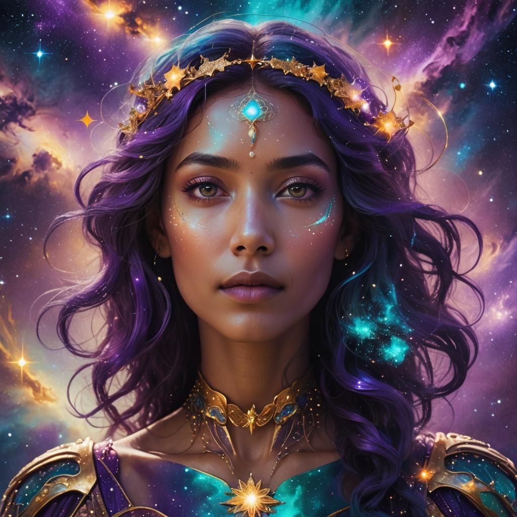 Cosmic Woman Portrait in Detailed Matte Painting