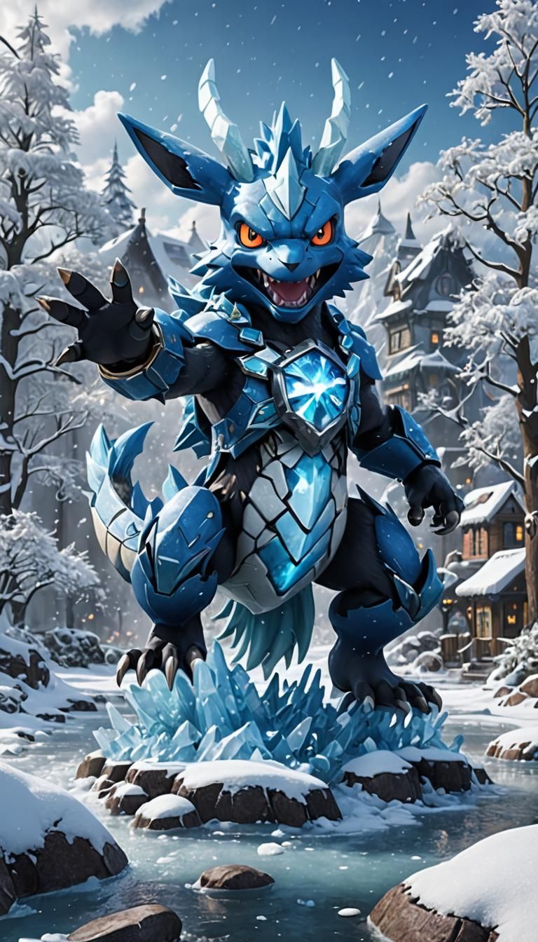 Amaura Pokemon in Snow and Ice, Detailed Matte Painting