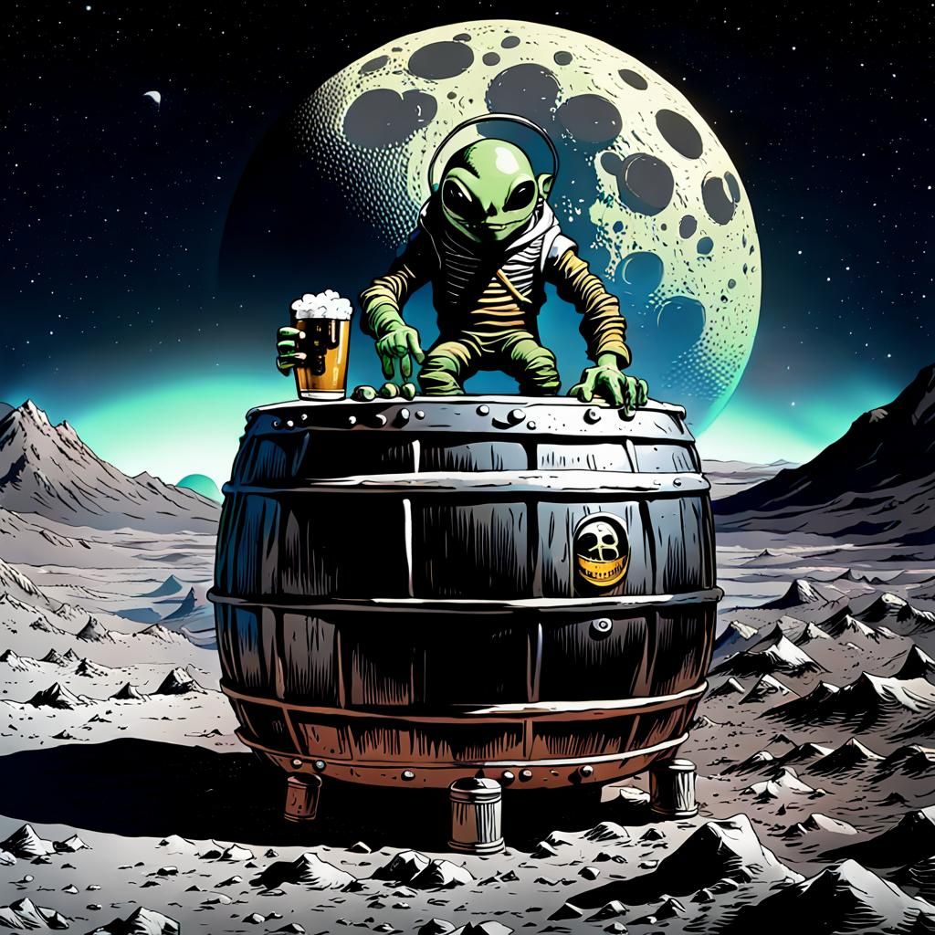 Surreal Alien Keg Party on the Moon