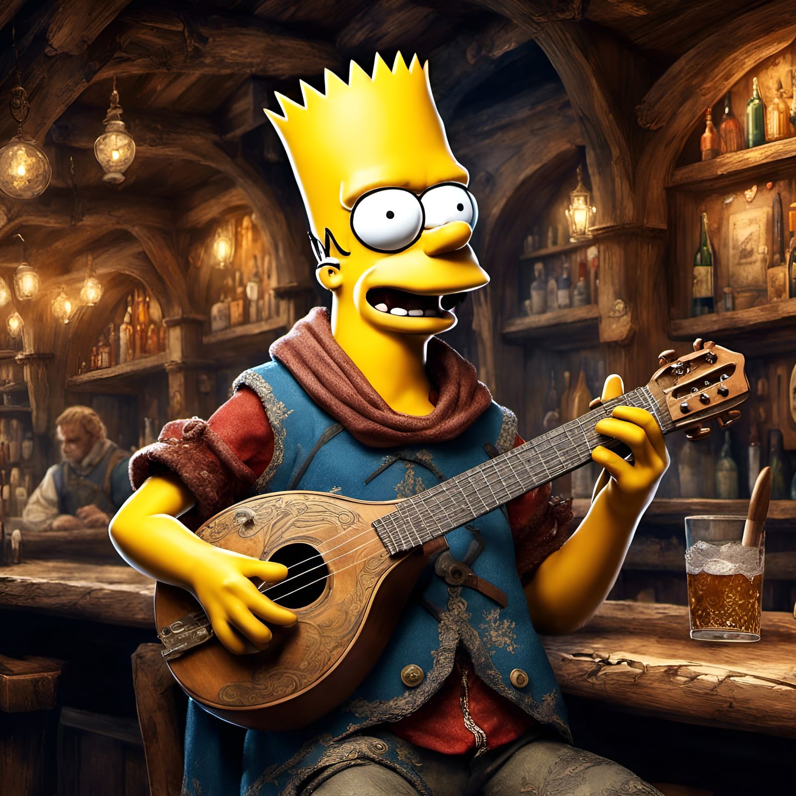 Bart Simpson as Medieval Bard, Digital Illustration