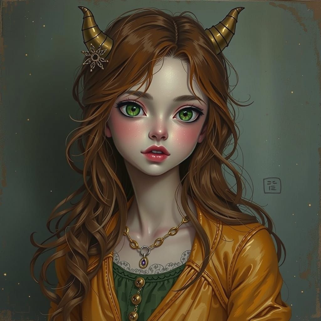 Whimsical Girl with Golden Horns and Pastel Shorts in Dreaml...