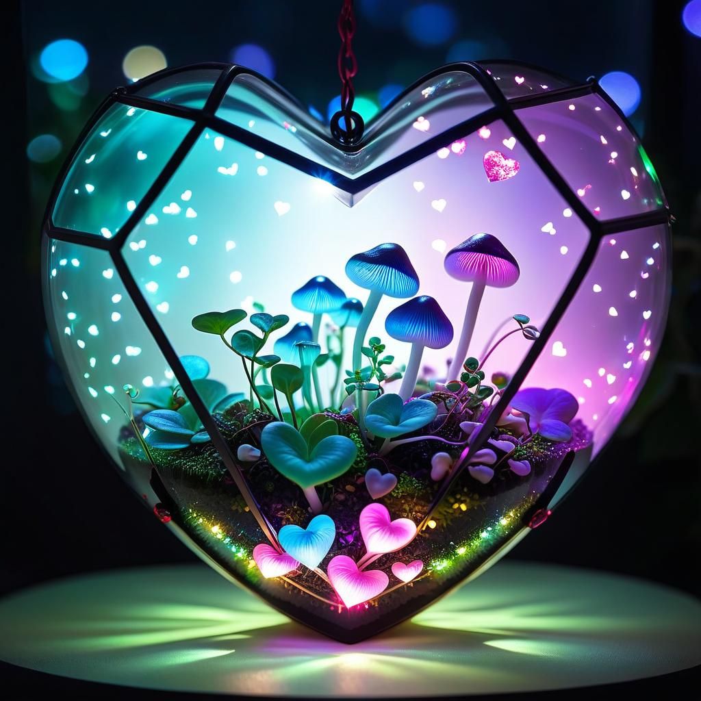 Romantic Heart Terrarium with Glowing Crystals
