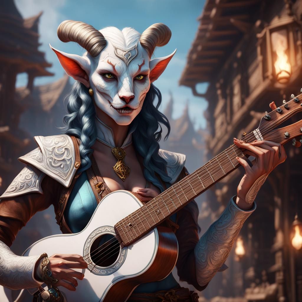Tiefling Bard with Guitar: Fantasy Concept Art