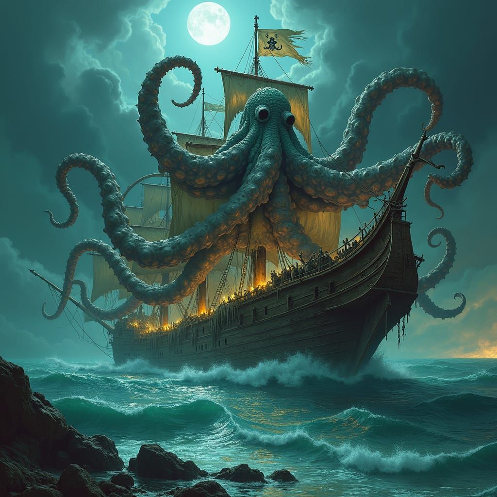 Eldritch Octopus Captain in Stormy Seas