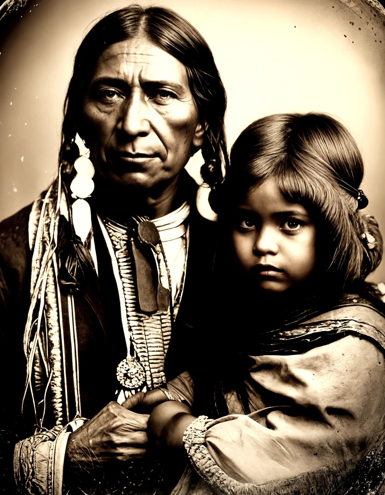 Native American Chief and Granddaughter Daguerreotype Portra...