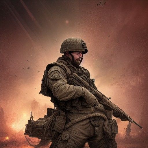 Detailed Digital Art of Exhausted War Hero