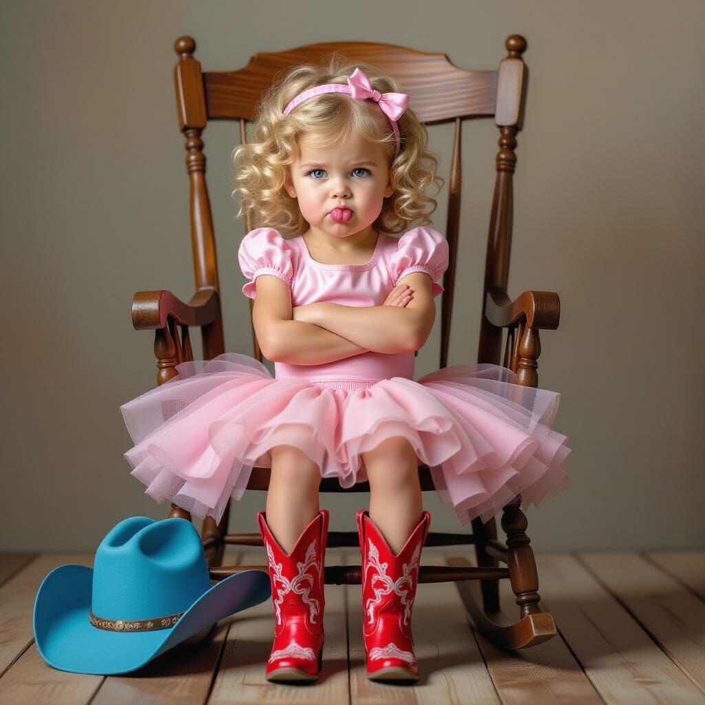 Defiant Girl in Pink Tutu and Cowboy Boots