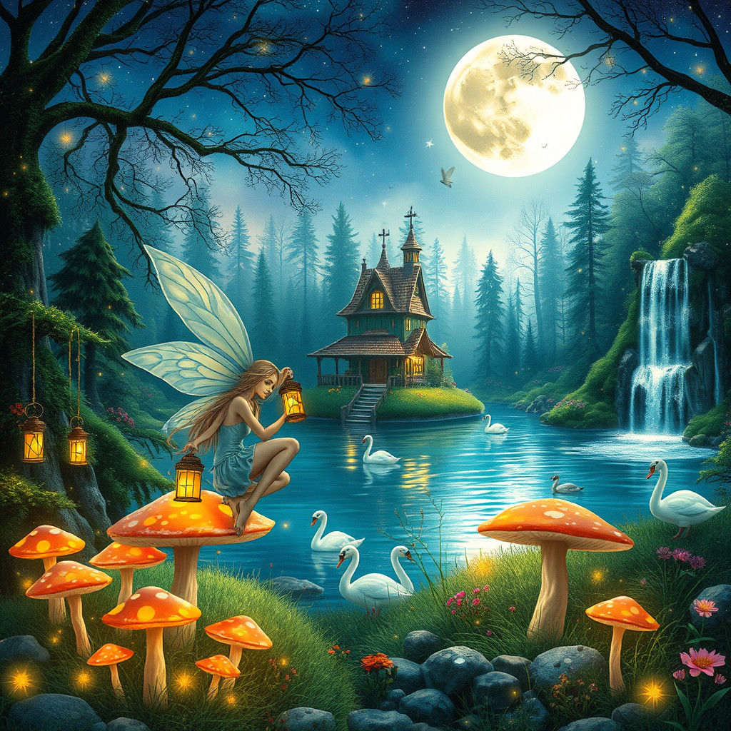 Enchanted Fairy Forest with Glowing Mushrooms