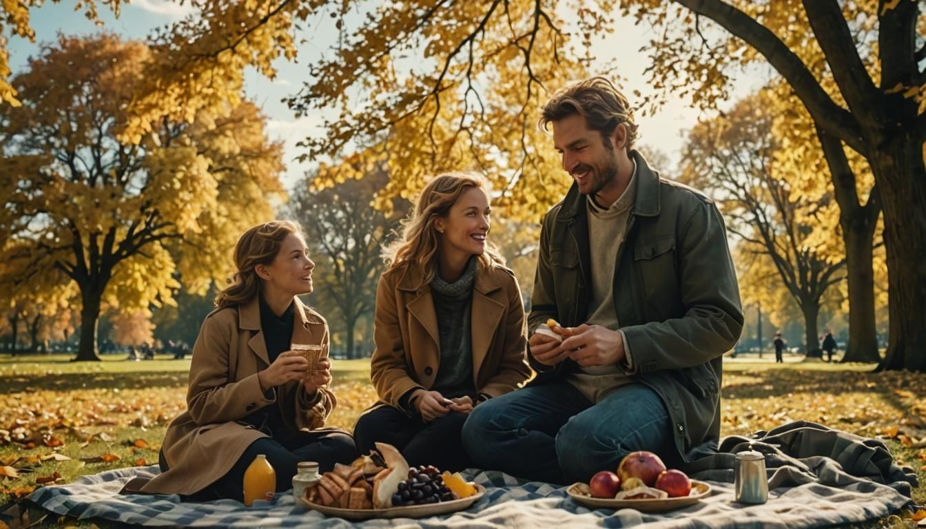 Romantic Autumn Picnic in Windy Park