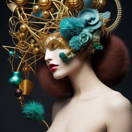Goddess at Masquerade Ball with Geometric Mask