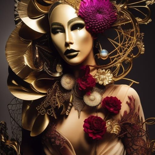 Goddess at Masquerade Ball in Geometric Style