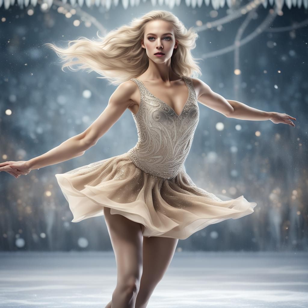 Glittering Figure Skater in Motion on Ice