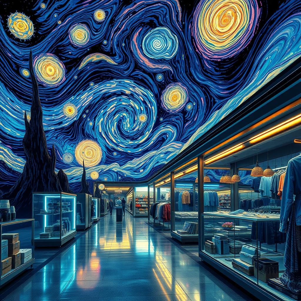 Starry Sci-Fi Outlet Store as Post-Impressionist Art