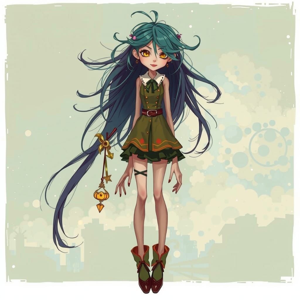 Whimsical Female Character in Dreamy City Park