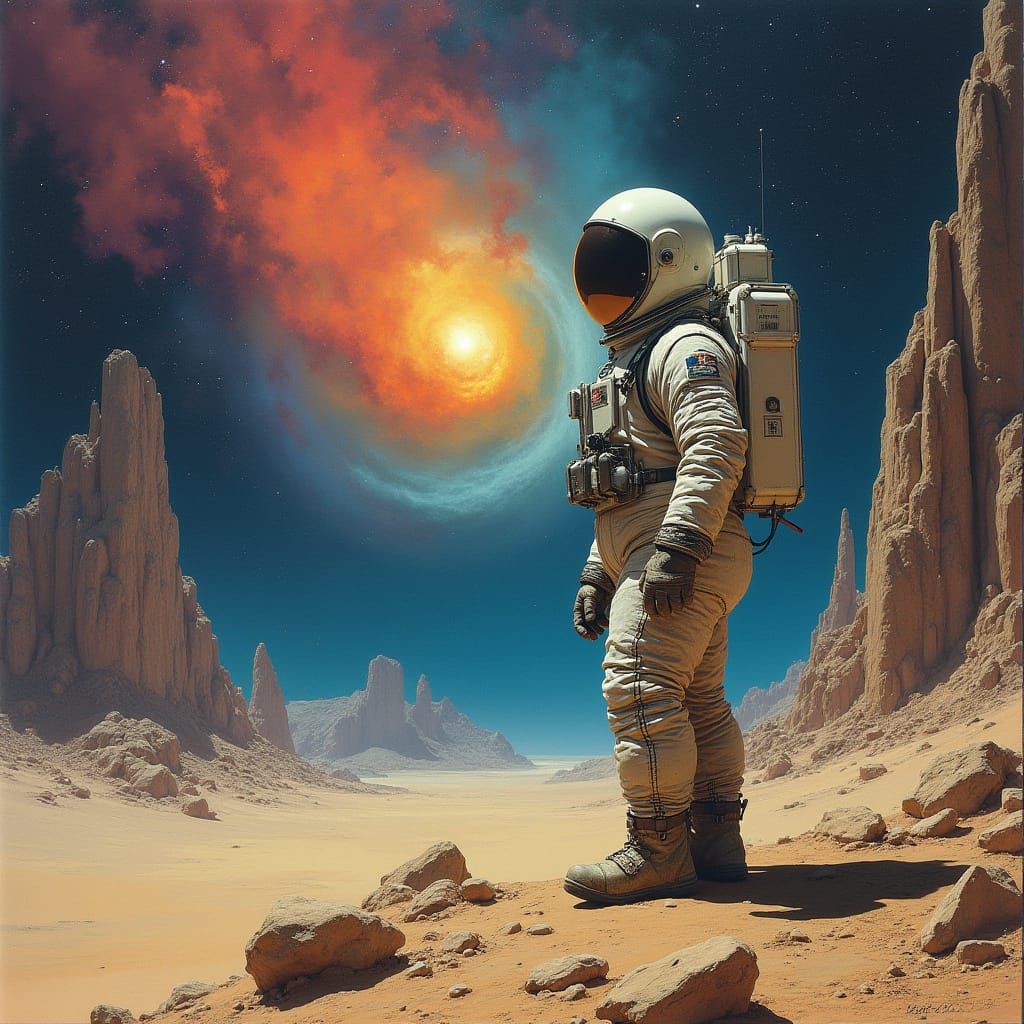 Astronaut Gazing at Nebula in Sci-Fi Style
