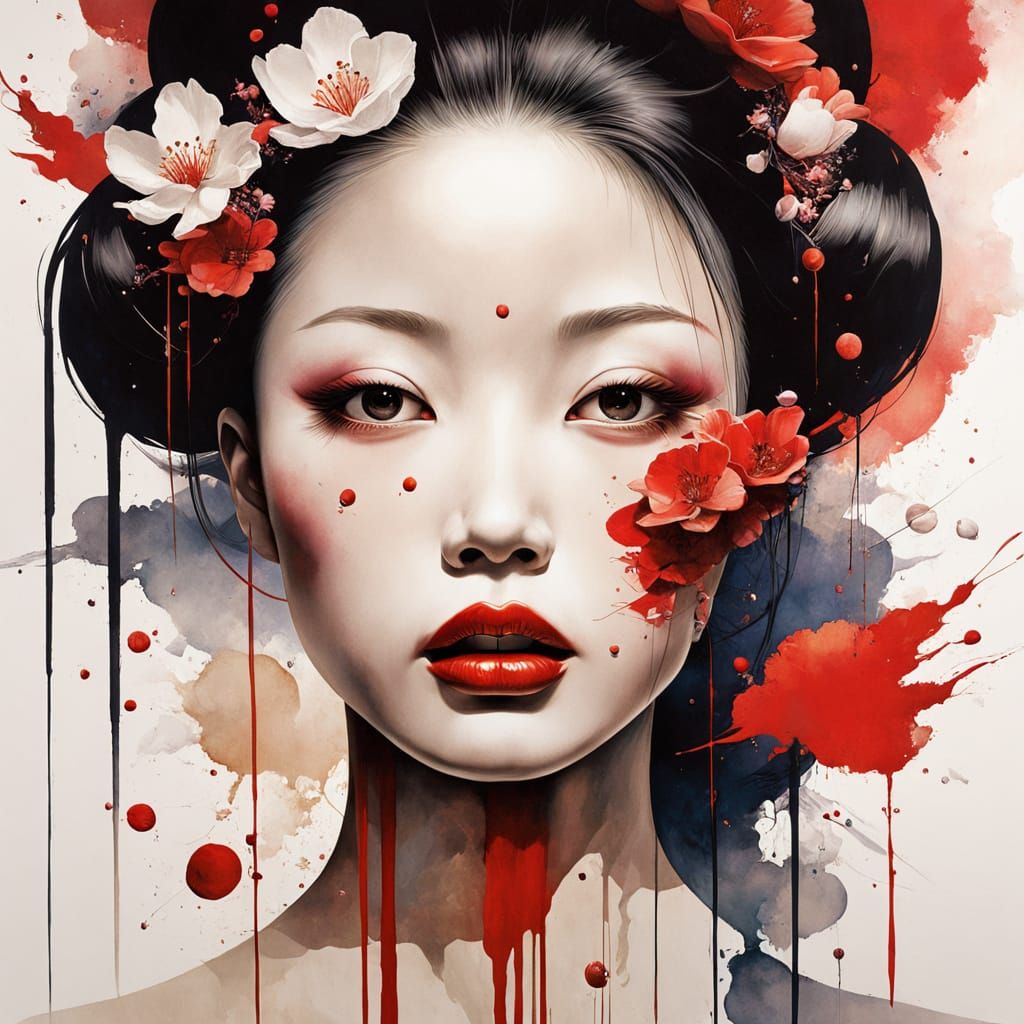 Surreal Metaphysical Painting of Floating Lips in Void