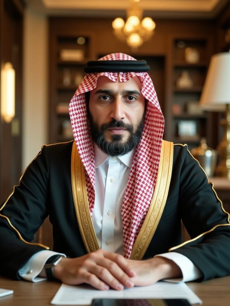 Arabic Business Magnate in Luxurious Office