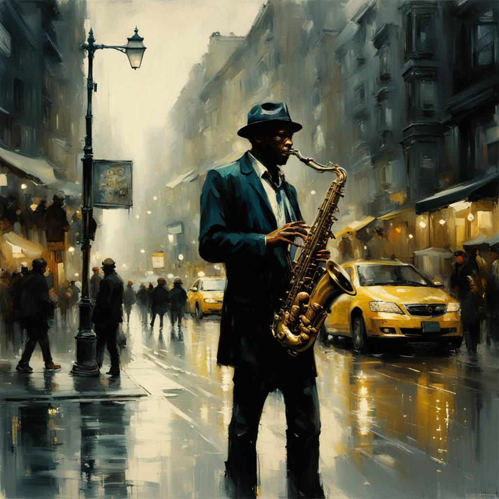 Street Musician Sax Player in Hyperrealistic HDR