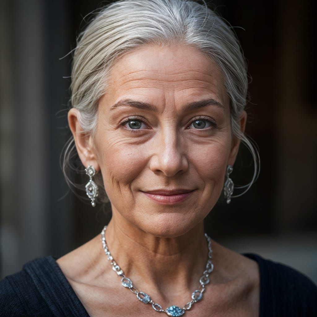 Elegant Matriarch with Piercing Blue Eyes