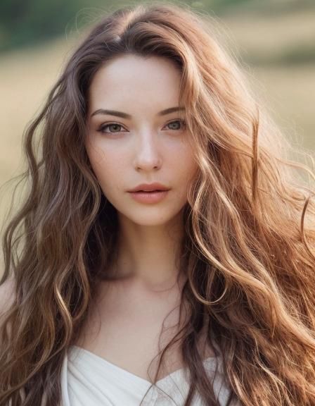 Beautiful Woman with Long Wavy Hair Portrait