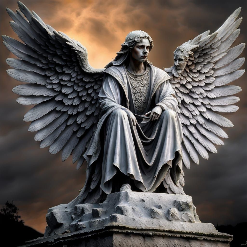 Majestic Angel Statue in Post-Apocalyptic Setting