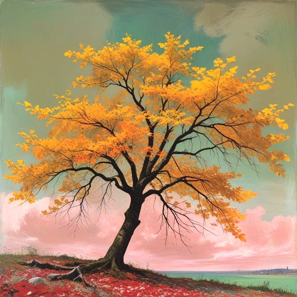 Abstract Expressionist Tree in Vibrant Hues