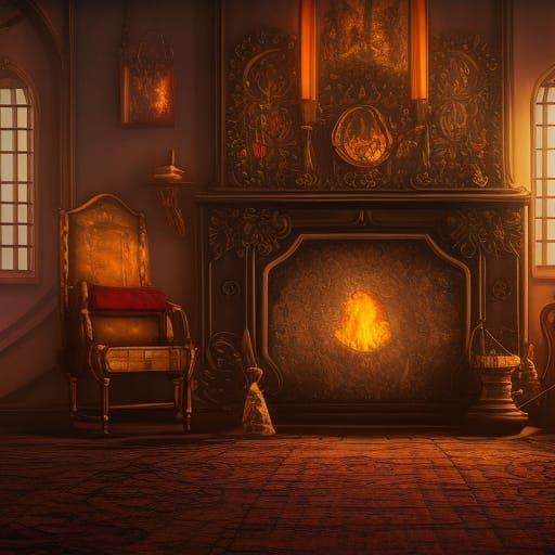 Fantastical Fireplace Matte Painting in Deep Color