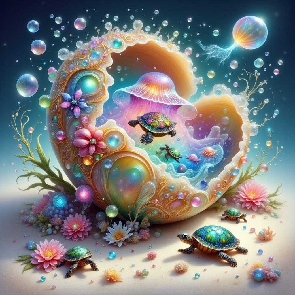 Ornate Faberge Egg with Sea Life, Dreamy Art