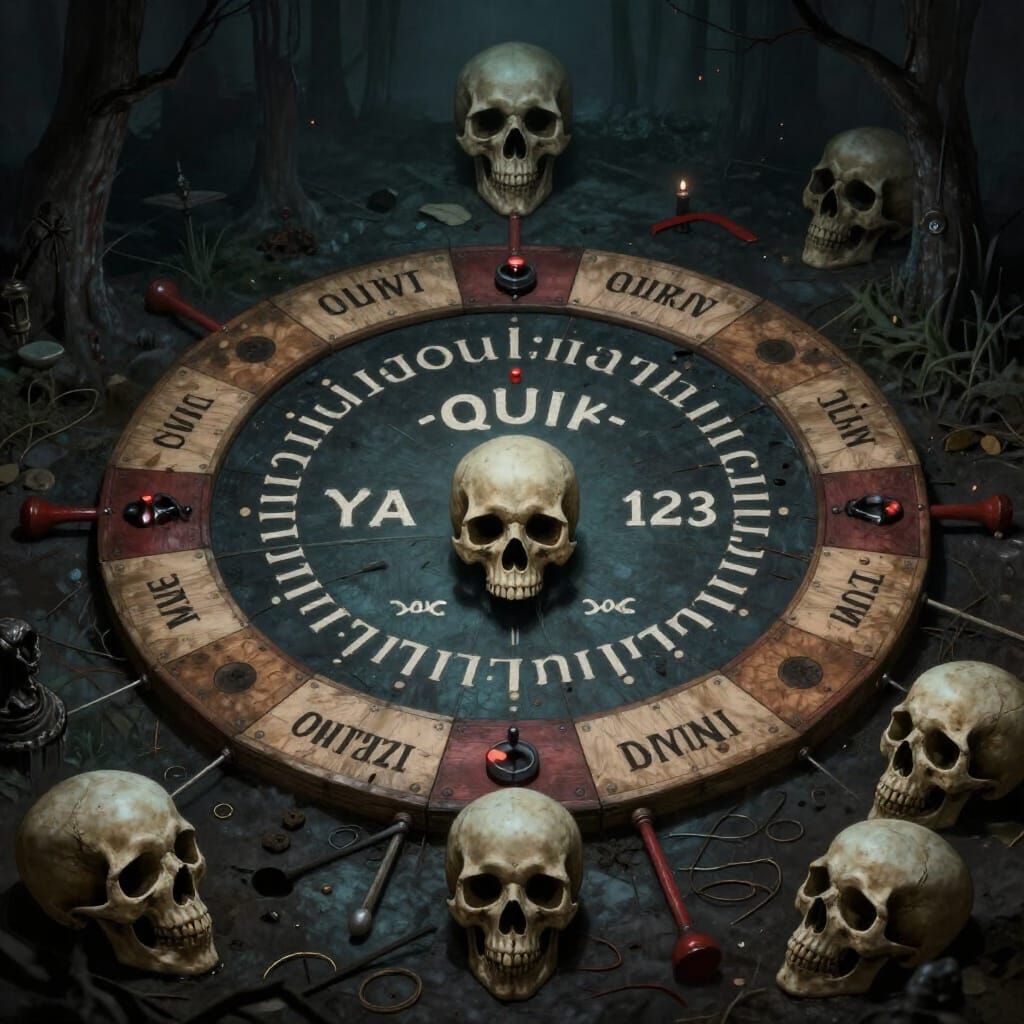Sinister Ouija Board with Skulls in Horror Style