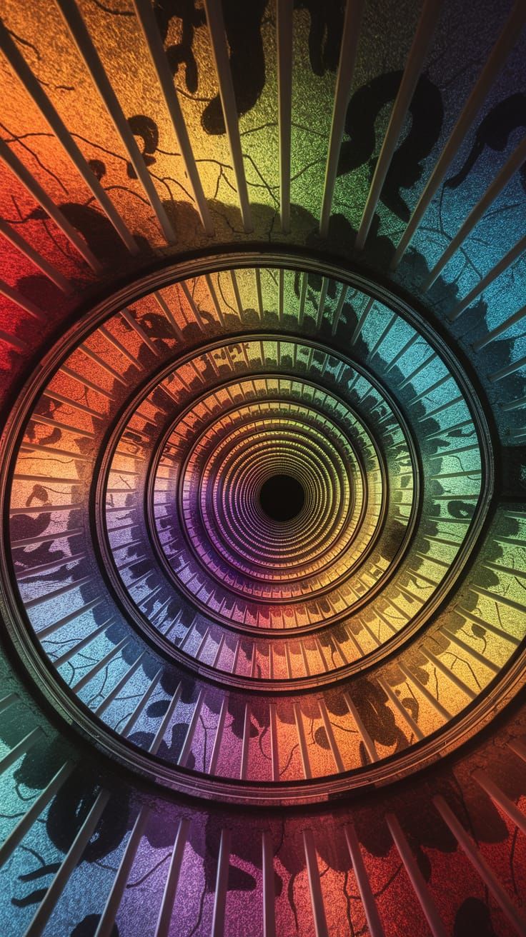 Anamorphic Spiral Staircase Illusion in Street Art Style