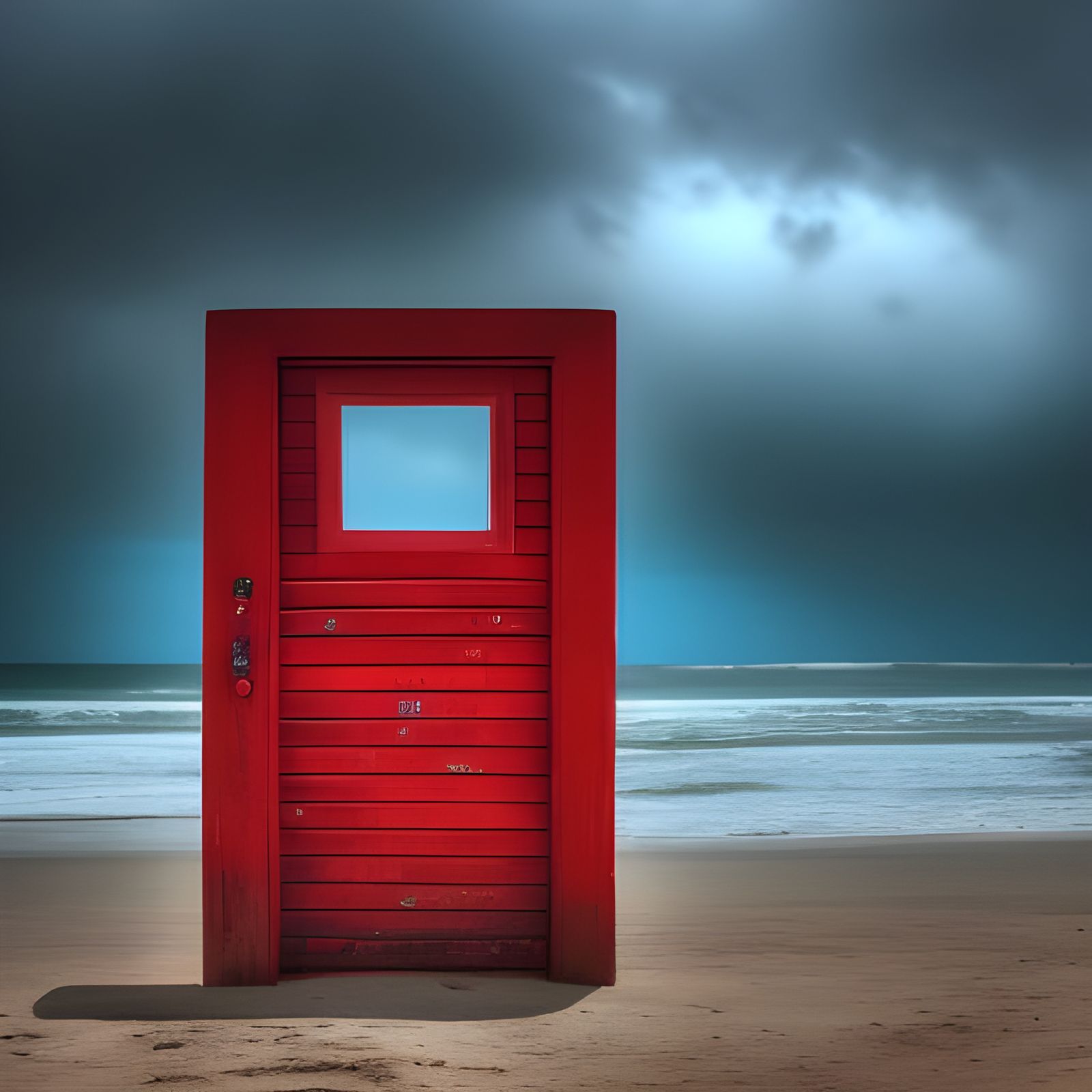 Red Door on Stormy Beach, Professional Photography