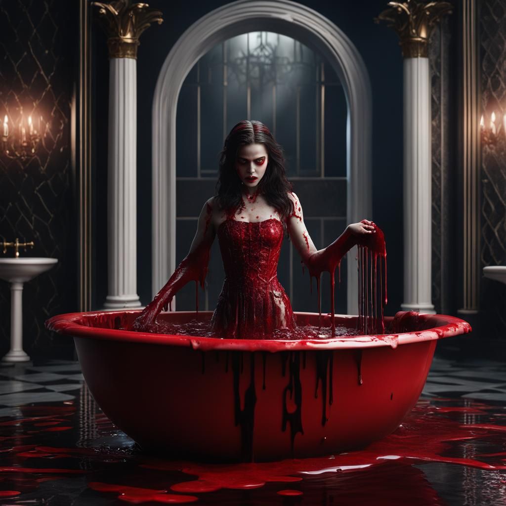Detailed Vampire Girl Bathing in Blood, 8K